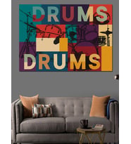 Renkli "Drums Drums" Yazılı Bateri Afişi Dekoratif Kanvas - Mdf Ahşap Tablo