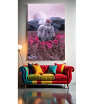 ÇİÇEKLERİN İÇİNDE KALAN ASTRONOT V1 Ev Duvar Salon Güzellik Salonu Ofis Dükkan Dekarasyon Kanvas Tablo (Çok Renkli)