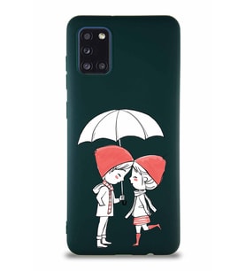 Samsung Galaxy A31 Soft Premier Kapak Aşk Tasarımlı Silikon Kılıf - Yeşil (Şeffaf)