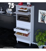 Eliusta Asaf 75 cm 2 Göz Sepetli Beyaz Mutfak Dolabı Tek Kapaklı Kahve Köşesi Organizer Dolap 75x194x32 cm