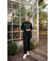 Dafne Cepli Eşofman Beli Lastikli Pantolon İkili Takım - (38-46) - 71153 - Siyah