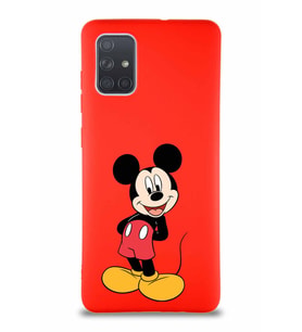 Samsung Galaxy A71 Soft Premier Kapak Mickey Mouse-B Tasarımlı Silikon Kılıf - Kırmızı (Şeffaf)