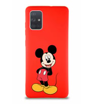 Samsung Galaxy A71 Soft Premier Kapak Mickey Mouse-B Tasarımlı Silikon Kılıf - Kırmızı (Şeffaf)