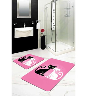 Pembe Kedili Banyo Halısı Klozet Takımı Paspas Seti BS262