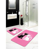 Pembe Kedili Banyo Halısı Klozet Takımı Paspas Seti BS262