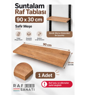 1 Adet - 90x30 cm Suntalam Mağaza Rafı Safir Meşe Geniş Ahşap Raf Tablası Konik Dikme Uyumlu