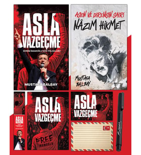 Asla Vazgeçme - Ayraç - Kartpostal - Poster - Nazım Hikmet - Atatürk İmza Baskılı Kalem