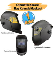 Güneş Enerjili Pilli Otomatik Kararan Baş Maskesi Siperlik Kartuşlu Kaynak Gözlüğü Ayarlanabilir