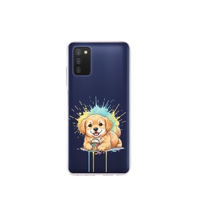 Samsung Galaxy A03S ile Uyumlu Splash Köpek Tasarımlı Şeffaf Silikon Kılıf