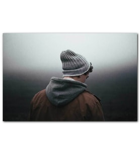 Cakatablo  Kahverengi Ceketli Gri Bereli Genç Arka Profil MDF Tablo