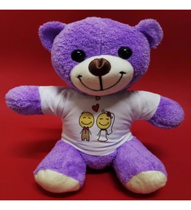 Aşık Çiftler Tişörtlü Mor Peluş Ayıcık (Siyah)