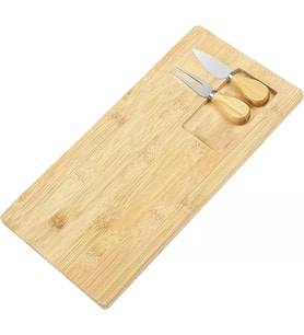 Bambu Peynir Sunum Tabağı, 3 Parça Peynir Bıçağı ve Çatalı Seti, Toplam 4 Parça, Doğal ve Şık Bambu Peynir Tabağı, Kaliteli Sunum Seti 38x19 cm Ebatlarında
