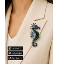 Zirkon Taşlı Denizatı Kadın Broşu – Premium Renkli Kristal Taşlı Şık Hediye