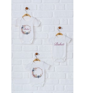 Pia Baby Premium %100 Pamuk İsme Özel Organik Baskılı Üçlü Set Çıtçıtlı Bebek Body Zıbın Modelleri 5029-18 (Ekru)