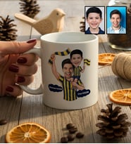 Kişiye Özel Karikatürlü Sarı Lacivert Taraftar Baba Oğul Kupa Bardak Babalar Günü Hediyesi