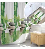 Yeşil Banyo Perdesi ve Banyo Paspası Takımı, Tek Kanat Duş Perdesi Seti, Bamboo Banyo Perdesi Takımı (Çok Renkli)
