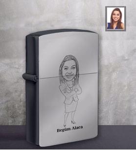 Kişiye Özel Öğretmen Karikatürlü Siyah Benzinli Çakmak Bayan-20
