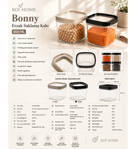 Ürün Adı: Bonny 600 ML Erzak Saklama Kabı, Sızdırmaz Kapaklı Şeffaf Gıda Saklama Kabı
