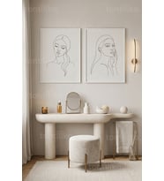 Sakin Güzellik Temalı Minimalist Kadın Figürleri 2’li Ahşap Çerçeveli Tablo Seti