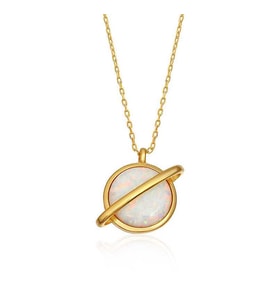 Gümüş Gold Opal Taşlı Gezegen Bayan Kolye