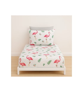 Tek Kişilik Flamingo Desen 90 X 200 Cm Lastikli Çarşaf Ve Yastık Kılıfı