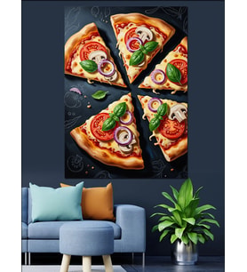 Dilimlenmiş Bol Malzemeli Nefis Pizza Dekoratif Kanvas - Mdf Ahşap Tablo