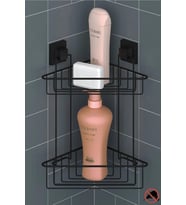 Geseus Yapışkanlı Siyah İki Katlı Banyo Köşe Rafı EF257S