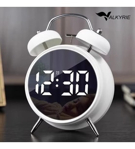 Valkyrie LED Ekranlı Analog Alarmlı Masa Saati Çalar Saat Pil Dereceli Çift Alarmlı Dijital Saat Beyaz