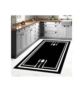 Rovigo Home Dijital Baskı Yıkanabilir Kaymaz Taban Mutfak Halısı RVG2084-SM363 (Siyah)