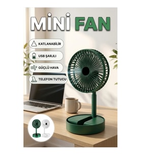 Katlanabilir USB Şarjlı Mini Masaüstü Fan Telefon Tutuculu Pratik Soğutucu