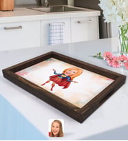 BK Gift Kişiye Özel Süper Girl Karikatürlü Doğal Ahşap Tepsi-1
