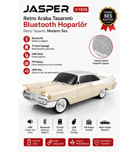 jasper Jpr-1508 Nostaljik Araba Tasarımlı Bluetooth Hoparlör 10W Güçlü Ses FM Radyo USB TF Kart Dest