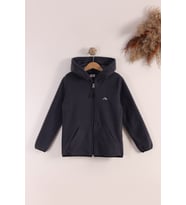 Monox Lastik Manşetli Fermuarlı Kapüşonlu Çocuk Unisex Polar Ceket (Füme)