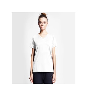 Lescon 24S-2208-24B Kadın V Yaka Kısa Kollu T-shirt - Beyaz (Beyaz)