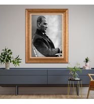 Altın Varaklı Çerçeveli Paspartulu Atatürk Tablo TR0761 (Gold)