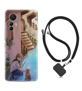 Xiaomi 12 Lite Kılıf Resimli Boyun Askılı İpli Desenli Silikon Series Cat And Girl 1808