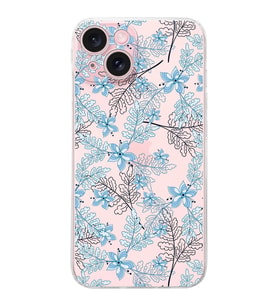 PrintiFy Apple iPhone 15 Uyumlu Kamera Korumalı Floral Mavi Tasarımlı Şeffaf Silikon Kılıf