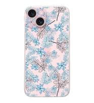 PrintiFy Apple iPhone 15 Uyumlu Kamera Korumalı Floral Mavi Tasarımlı Şeffaf Silikon Kılıf