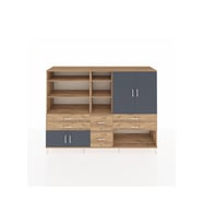 Hyperion Dolap 10 Raflı 6 Çekmeceli 4 Kapaklı 220x44x163 Çam-Antrasit/Çam