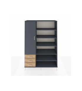 Hyperion Dolap 9 Raflı 3 Çekmeceli 3 Kapaklı 132x44x195 Antrasit-Antrasit/Çam