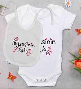 BK Kids Teyzesinin Aşkı Tasarımlı Bebek Body Zıbın ve Mama Önlüğü Hediye Seti - Model 1