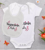 BK Kids Teyzesinin Aşkı Tasarımlı Bebek Body Zıbın ve Mama Önlüğü Hediye Seti - Model 1