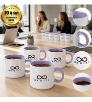 Logonuza Özel 10 Adet Porselen Lila Motto Fincan - 150 ml Kurumsal Kahve Kupası