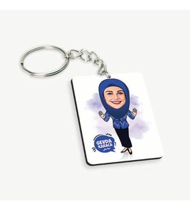 Kişiye Özel Başörtülü Anneye Hediye Karikatürlü Anahtarlık