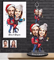 Kişiye Özel Yılbaşı Sevgili Karikatürlü 3 lü Hediye Seti Model-4
