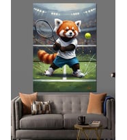 Tenis Oynayan Kızıl Tilki Dekoratif Kanvas - Mdf Ahşap Tablo
