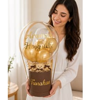 Kahverengi Silindir Kutuda Krem Ayıcıklı Kişiye Özel İsim Baskılı Premium Balon Kutusu Yenidoğan Kız  Erkek Bebek Hoşgeldin Bebek Doğum Günü Yıldönümü Sevgiliye Eşe Arkadaşa Hediye Anneler Günü