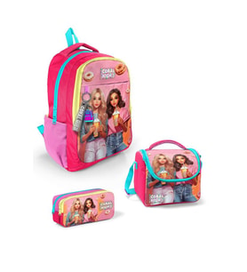 Coral High Kids Pembe Neon Mercan Fashion Girl Desenli 3'lü Okul Çanta Seti SET0123669 - Kız (Çok Renkli)