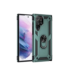 Galaxy S21 Ultra Kılıf Sofya Yüzüklü Silikon Kapak - Yeşil
