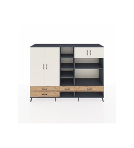 Hyperion Dolap 12 Raflı 4 Çekmeceli 4 Kapaklı 220x44x163 Antrasit-Aytaşı/Çam